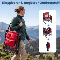Regiestuhl Klappbar Campingstuhl mit Mesh-Ablage Getränkehalter & Flaschenöffner bis 150 kg Belastbar Rot