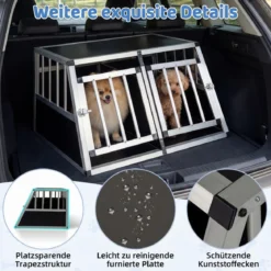 Reise-Hundebox Aluminium-Hundetransportbox mit abschließbarer Tür herausnehmbarer Trennwand Silber