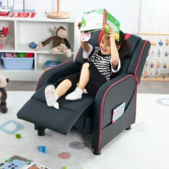 Relax-Sessel mit Seitentaschen Ergonomisches Kunstledersofa 69 x 53 x 74 cm Schwarz + Rot