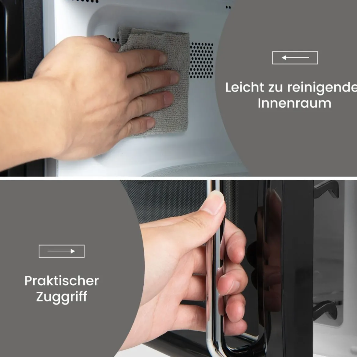 Retro Aufsatzmikrowellenofen mit 5 Mikrowellenleistungsstufen Schwarz