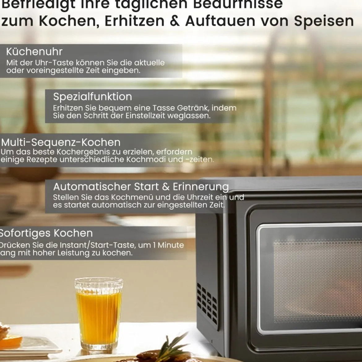 Retro Aufsatzmikrowellenofen mit 5 Mikrowellenleistungsstufen Schwarz