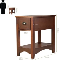 Retro Beistelltisch mit Schublade & Ablage Gummiholzbeine für Wohnzimmer & Schlafzimmer Rotbraun