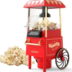 Retro Popcornmaschine 1200W Heißluft Popcorn Maker mit 67 ml Messbecher Ohne Öl Rot