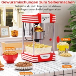 Retro Popcornmaschine 300 W Popcornmaker im Kino-Stil mit Warmhaltelicht & Handkurbel