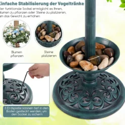 Retro Vogeltränke mit Solarleuchte Blumentopf Vogelfutterhaus & Ständer Vogelfutterstation Grün