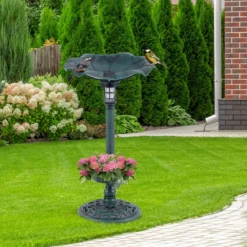 Retro Vogeltränke mit Solarleuchte Blumentopf Vogelfutterhaus & Ständer Vogelfutterstation Grün