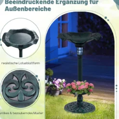 Retro Vogeltränke mit Solarleuchte Blumentopf Vogelfutterhaus & Ständer Vogelfutterstation Grün