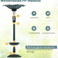 Retro Vogeltränke mit Solarleuchte Blumentopf Vogelfutterhaus & Ständer Vogelfutterstation Grün