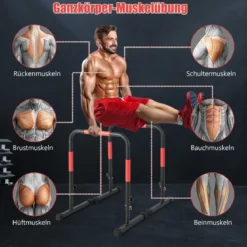 Robuste Dip-Stationen aus Stahl mit 3-stufig Verstellbarer Höhe & 2 Sicherheitsverbinder Schwarz