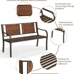 Robuste Parkbank Eisenbank aus Stahlrahmen Gartenbank 128 x 58 x 84 cm Bronze