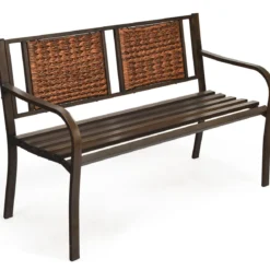 Robuste Parkbank Eisenbank aus Stahlrahmen Gartenbank 128 x 58 x 84 cm Bronze