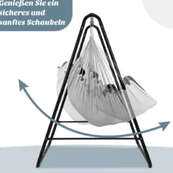 Robuster Stahl Hängeschaukel mit Ständer für drinnen und draußen 125 x 114 x 165 cm Grau