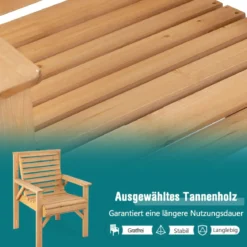 Robuster Tannenholzstuhl für den Außenbereich Terrassenstuhl für Garten 67 x 66 x 90 cm Natur