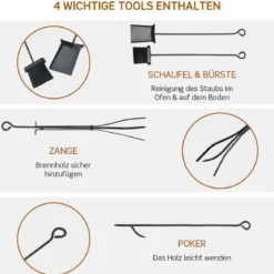 Robustes Metall-Brennholzgestell & Werkzeugset Brennholzhalter mit Schaufel 76x33x76cm Schwarz