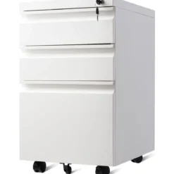 Rollcontainer abschließbarer Büroschrank Aktenschrank mit Kippschutz Bürocontainer mit 3 Schubladen Weiß