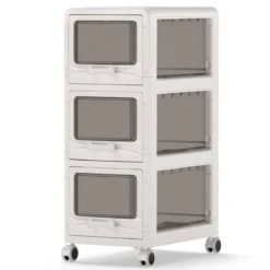 Rollcontainer mit 3 Schubladen Kunststoff Aufbewahrungswagen mit PU-Rollen 42 x 28 x 70,5 cm Weiß