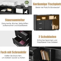 Rollcontainer mit 2 Schubladen & 3 Offenen Fächern Mobiler Aktenschrank Büroschrank