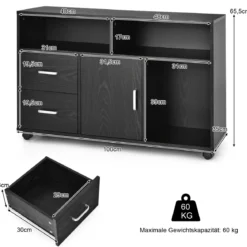Rollcontainer mit 2 Schubladen & 3 Offenen Fächern Mobiler Aktenschrank Büroschrank