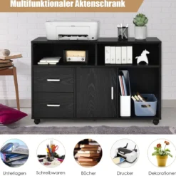 Rollcontainer mit 2 Schubladen & 3 Offenen Fächern Mobiler Aktenschrank Büroschrank
