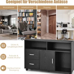 Rollcontainer mit 2 Schubladen & 3 Offenen Fächern Mobiler Aktenschrank Büroschrank