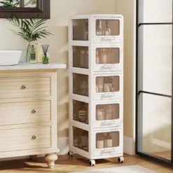 Rollcontainer mit 5 Schubladen Kunststoff Aufbewahrungswagen mit PU-Rollen 42 x 28 x 112,5 cm Weiß