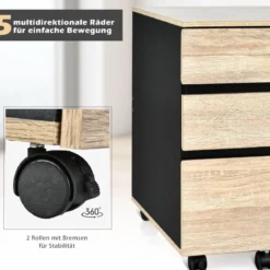 Rollcontainer mit 3 Schubladen Büroschrank für Dokumente und Briefe mit Rädern Natur
