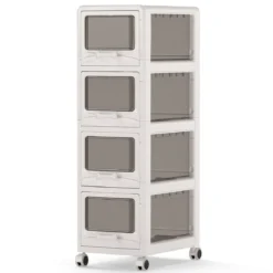Rollcontainer mit 4 Schubladen Kunststoff Aufbewahrungswagen mit PU-Rollen 42 x 28 x 91,5 cm Weiß