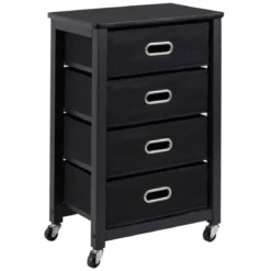 Rollcontainer Mobiler-Aktenschrank mit 4 Herausnehmbaren Stoffschubladen 43 × 28 × 68,5 cm Schwarz