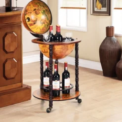 Rollender Globus-Weinständer Globus Bar auf Rollen für Wein 47 x 47 x 90 cm Braun