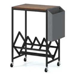 Rollender Plattenspieler-Ständer Vinyl-Schallplattentisch mit Vinylaufbewahrung & Zeitschriftenhalter Rustikales Braun