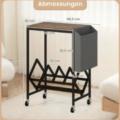 Rollender Plattenspieler-Ständer Vinyl-Schallplattentisch mit Vinylaufbewahrung & Zeitschriftenhalter Rustikales Braun