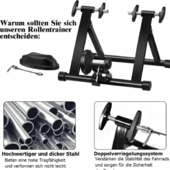 Rollentrainer klappbar Cycletrainer aus Stahl Fahrradtrainer Schnellspannhebel und Double-Locking-System Schwarz