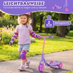 Roller Kinder Dreirad Kinderroller mit Leuchtenden LED-Rädern für Kinder ab 2 Jahren Lila