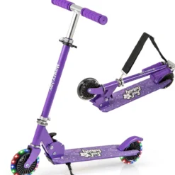 Roller Kinder klappbar Kinderroller mit LED-Räder Lenker Ständer & Tragegurt Scooter Lila