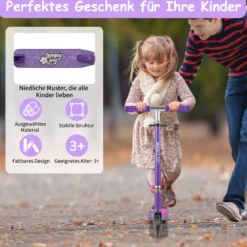 Roller Kinder klappbar Kinderroller mit LED-Räder Lenker Ständer & Tragegurt Scooter Lila