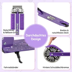 Roller Kinder klappbar Kinderroller mit LED-Räder Lenker Ständer & Tragegurt Scooter Lila