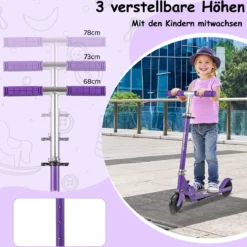 Roller Kinder klappbar Kinderroller mit LED-Räder Lenker Ständer & Tragegurt Scooter Lila
