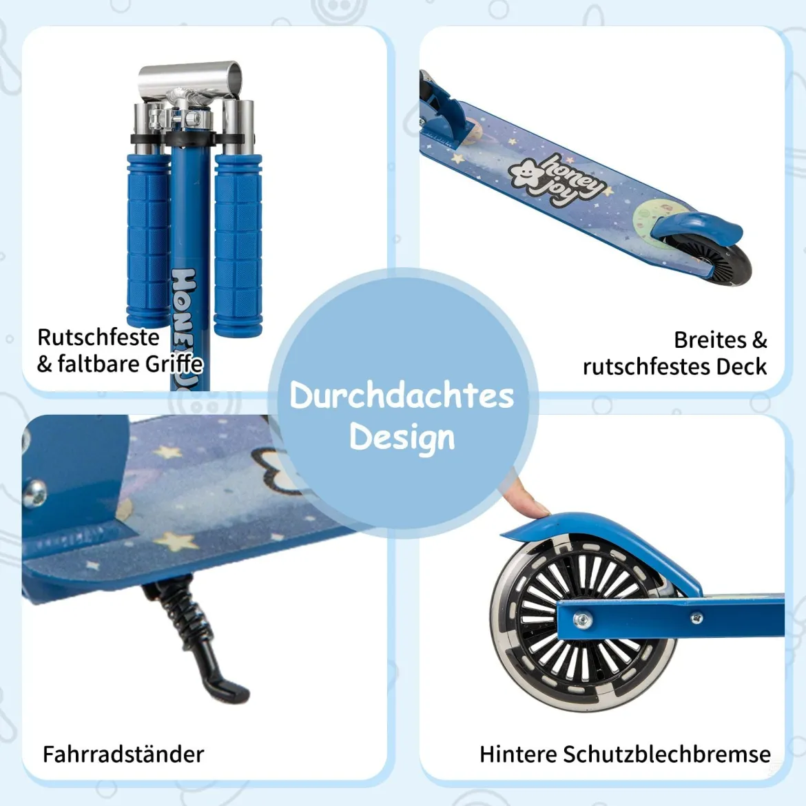 Roller Kinder klappbar Kinderroller mit LED-Räder Lenker Ständer & Tragegurt Scooter Blau
