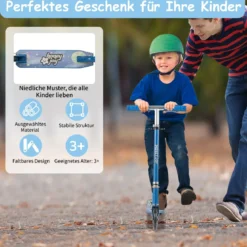 Roller Kinder klappbar Kinderroller mit LED-Räder Lenker Ständer & Tragegurt Scooter Blau