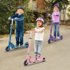 Roller Kinder klappbar Kinderroller mit LED-Räder Lenker Ständer & Tragegurt Scooter Blau