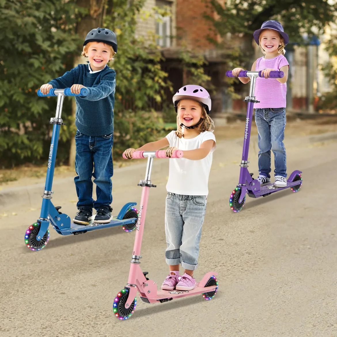 Roller Kinder klappbar Kinderroller mit LED-Räder Lenker Ständer & Tragegurt Scooter Blau