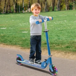 Roller Kinder klappbar Kinderroller mit LED-Räder Lenker Ständer & Tragegurt Scooter Blau