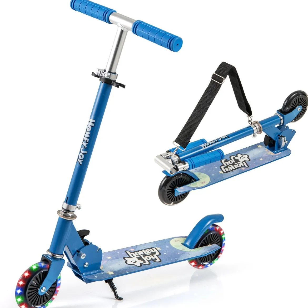 Roller Kinder klappbar Kinderroller mit LED-Räder Lenker Ständer & Tragegurt Scooter Blau