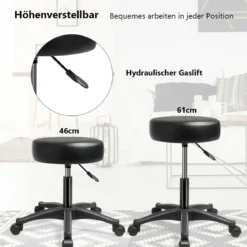 Rollhocker Drehhocker verstellbar Salonhocker mit Kunstledersitz Hocker hydraulisch Schwarz