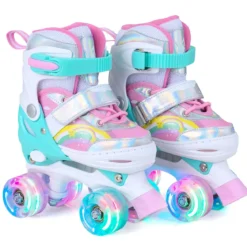 Rollschuhe Kinderrollschuhe mit 4 Verstellbarer Größen & 2 LED-Leuchträdern Quad Skates S/M/L