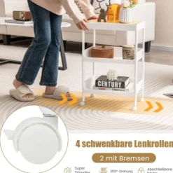 Rollwagen mit 3 Ebenen Servierwagen mit Rollen und abnehmbarem Tablett