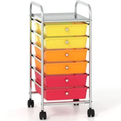 Rollwagen mit 6 Stapelbaren Schubladen & Leichtgängigen Schienen Rollcontainer Regenbogen Bunt