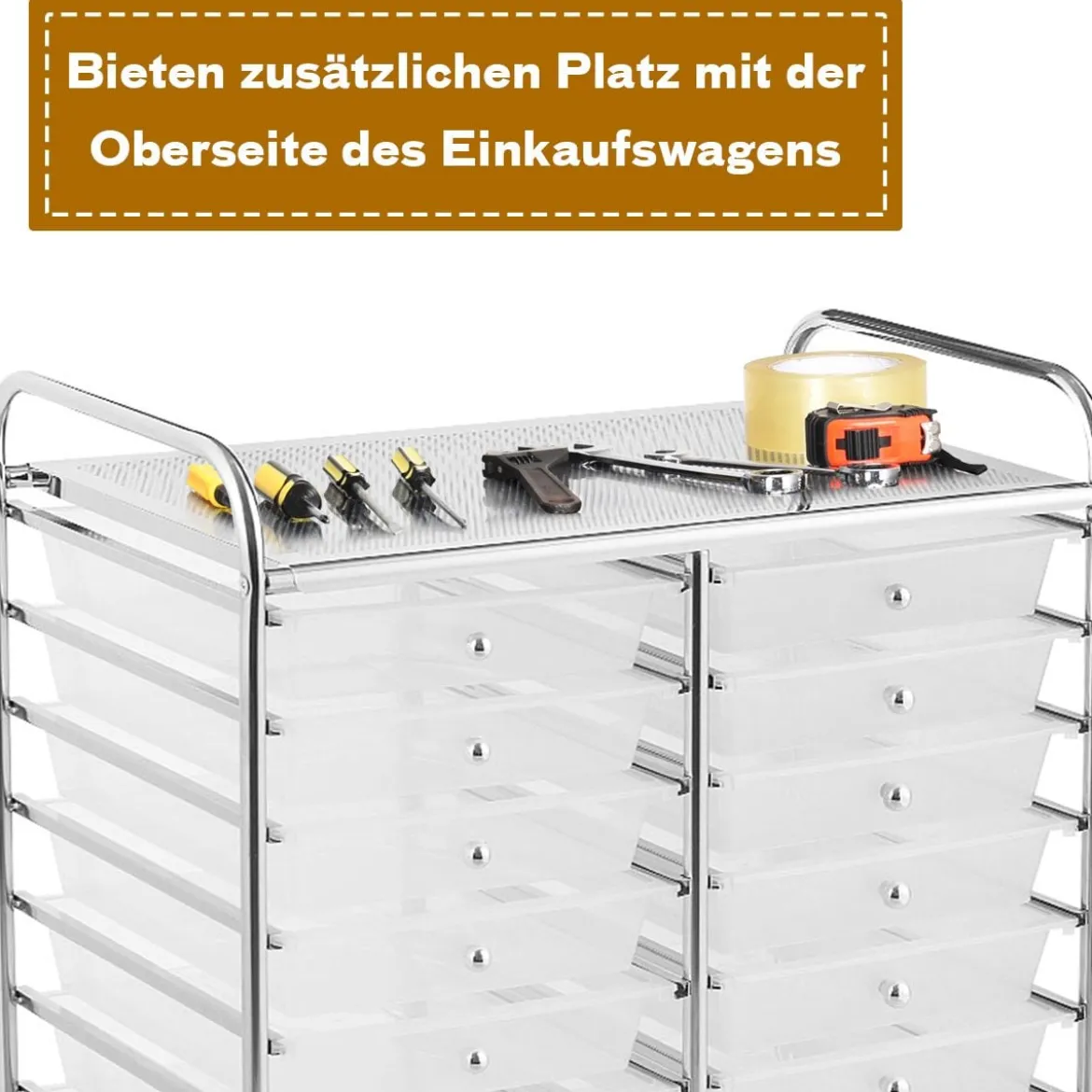 Rollwagen mit 20 Stapelbaren Schubladen & Metallgestell Rollcontainer Badrollwagen