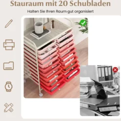 Rollwagen mit 20 Stapelbaren Schubladen & Metallgestell Rollcontainer Badrollwagen