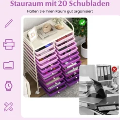 Rollwagen mit 20 Stapelbaren Schubladen & Metallgestell Rollcontainer Badrollwagen